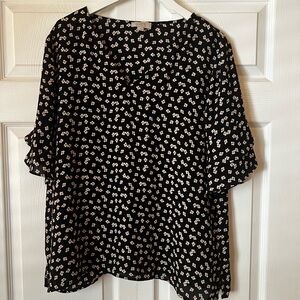 LOFT Black Blouse with White Floral Design